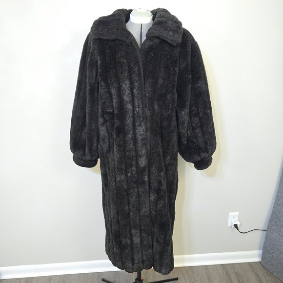 Monterey Club Jackets & Blazers - Vintage Monterey Fashions Faux Fur Floor‎ Length Black Coat USA Made Sz 12 Large